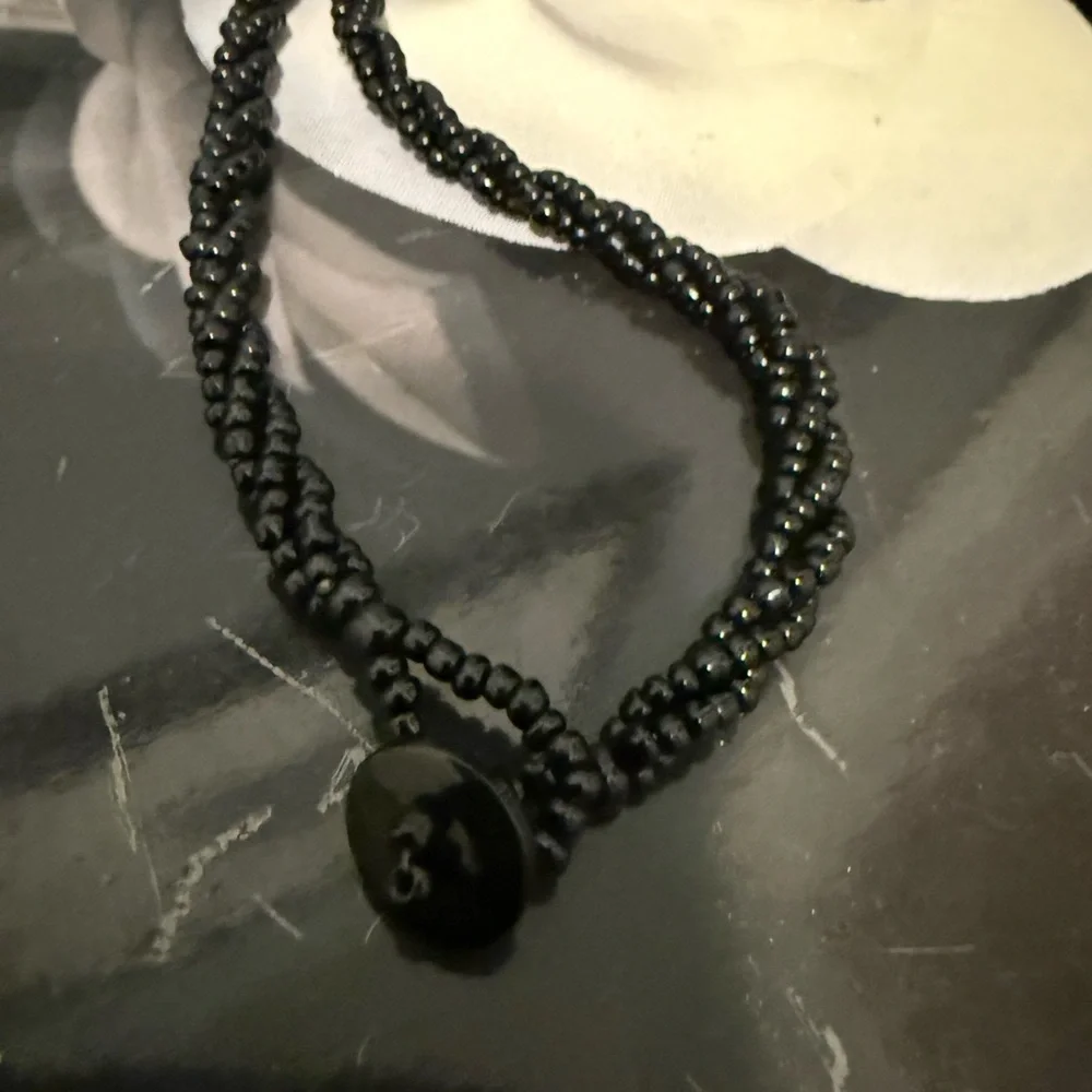 Teardrop Mosaic New Zealand Paua Abalone Black Seed Beads Necklace about 18in